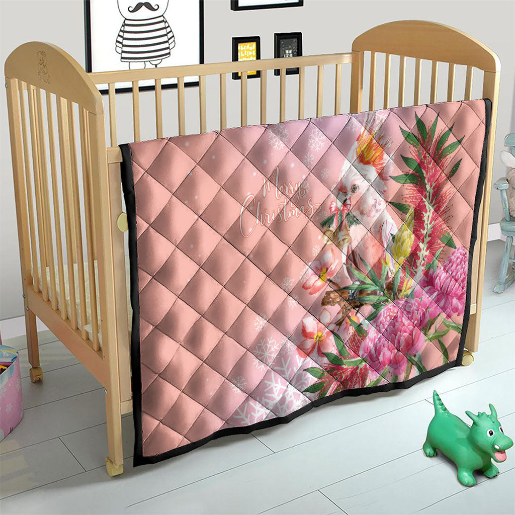 Australia Christmas Pink Cockatoo with Banksia Quilt Coral Pink