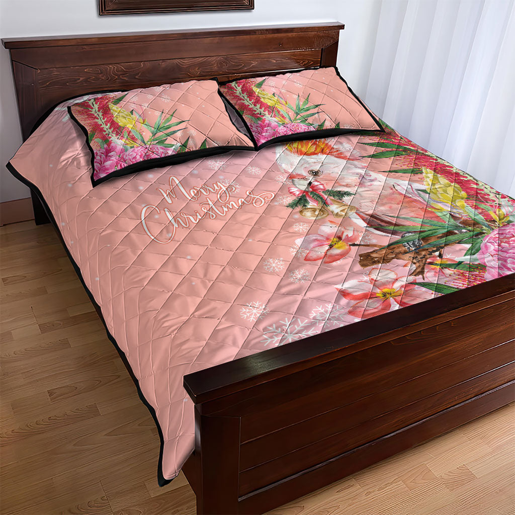 Australia Christmas Pink Cockatoo with Banksia Quilt Bed Set Coral Pink