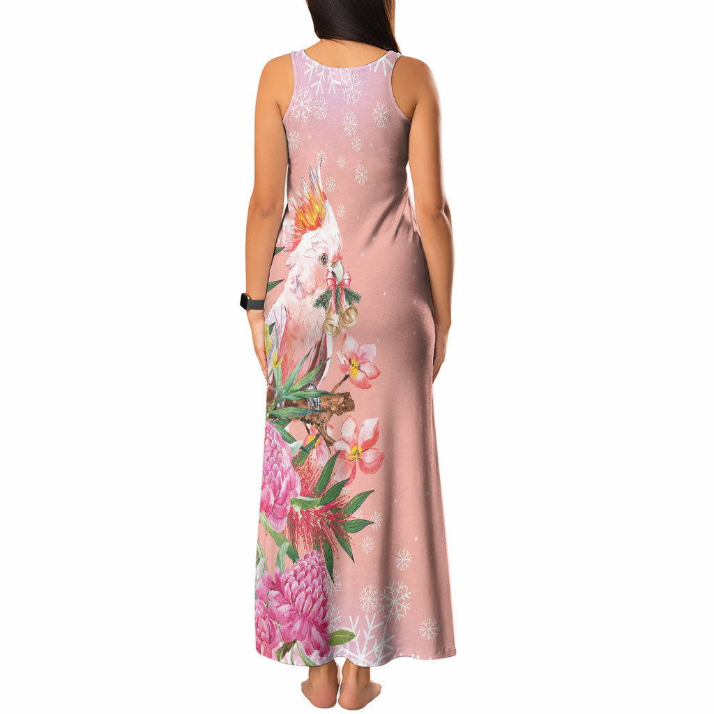 Australia Christmas Pink Cockatoo with Banksia Tank Maxi Dress Coral Pink