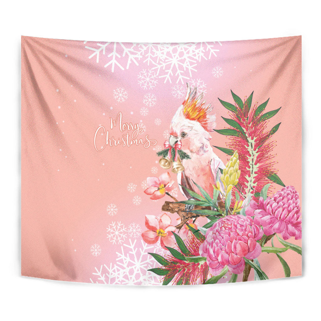 Australia Christmas Pink Cockatoo with Banksia Tapestry Coral Pink