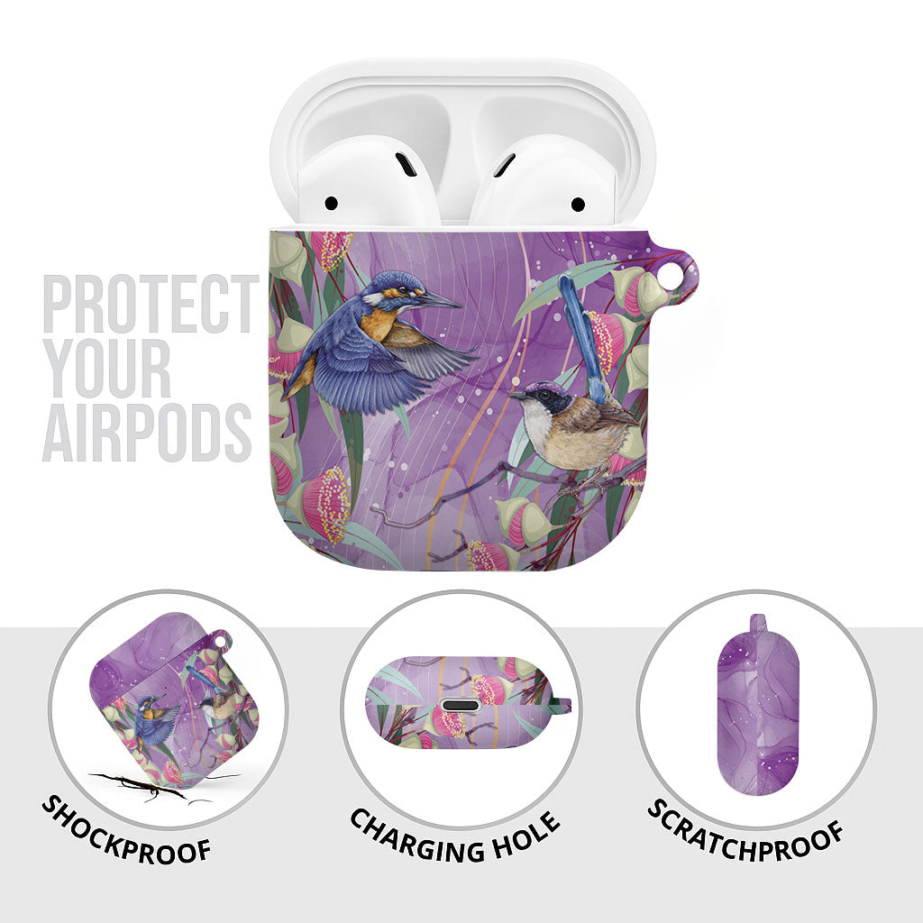 Australia Epilepsy Month AirPods Case Purple Fairy Wren with Eucalyptus Flowers