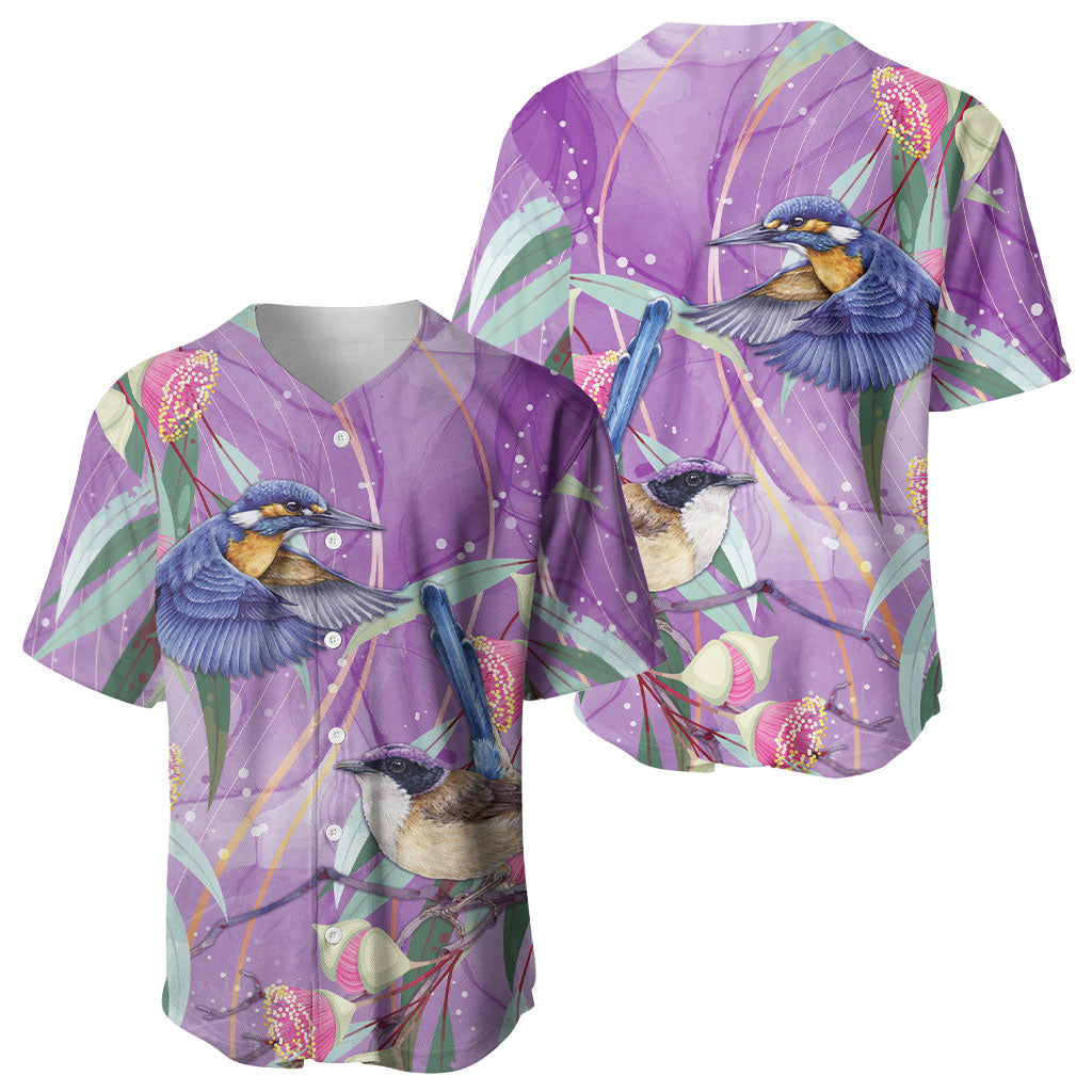 Australia Epilepsy Month Baseball Jersey Purple Fairy Wren with Eucalyptus Flowers