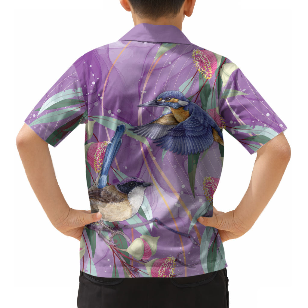 Australia Epilepsy Month Kid Hawaiian Shirt Purple Fairy Wren with Eucalyptus Flowers