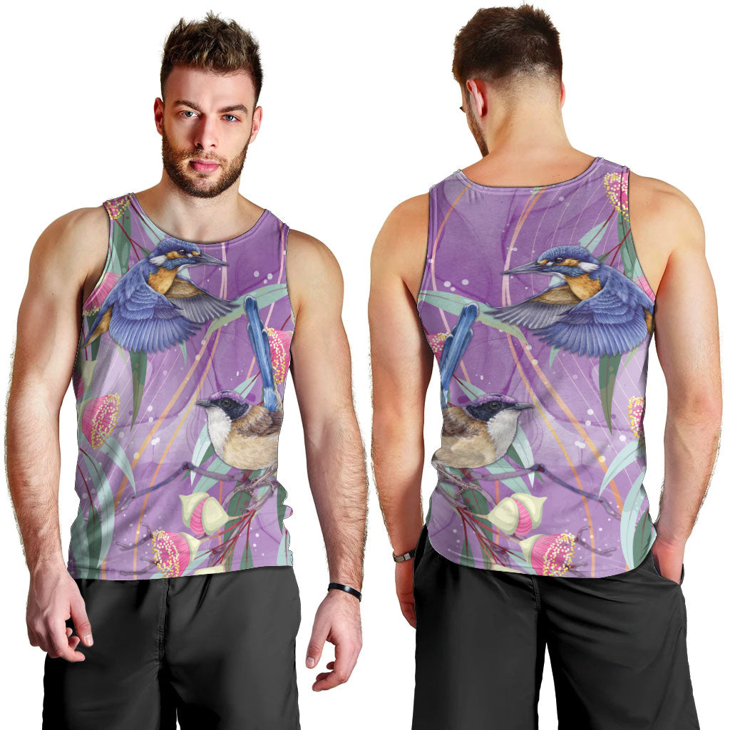 Australia Epilepsy Month Men Tank Top Purple Fairy Wren with Eucalyptus Flowers