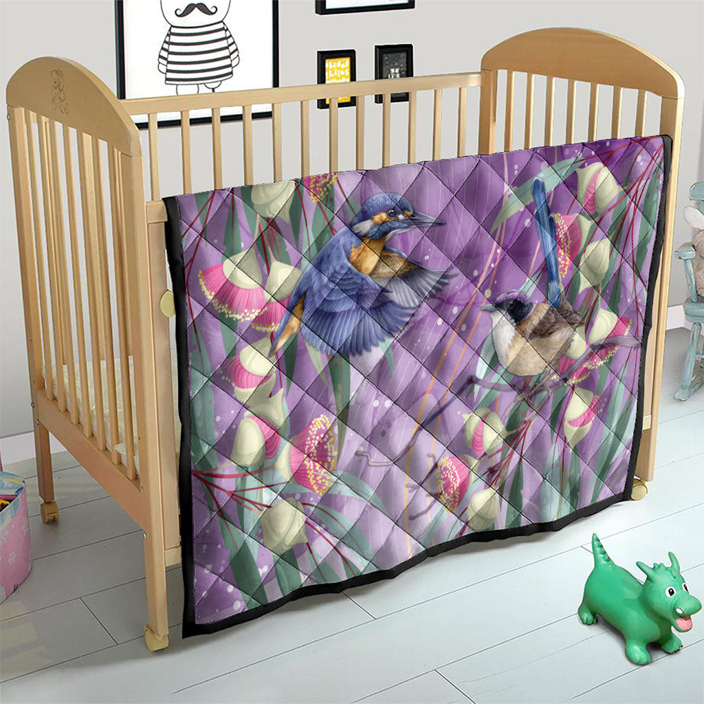 Australia Epilepsy Month Quilt Purple Fairy Wren with Eucalyptus Flowers