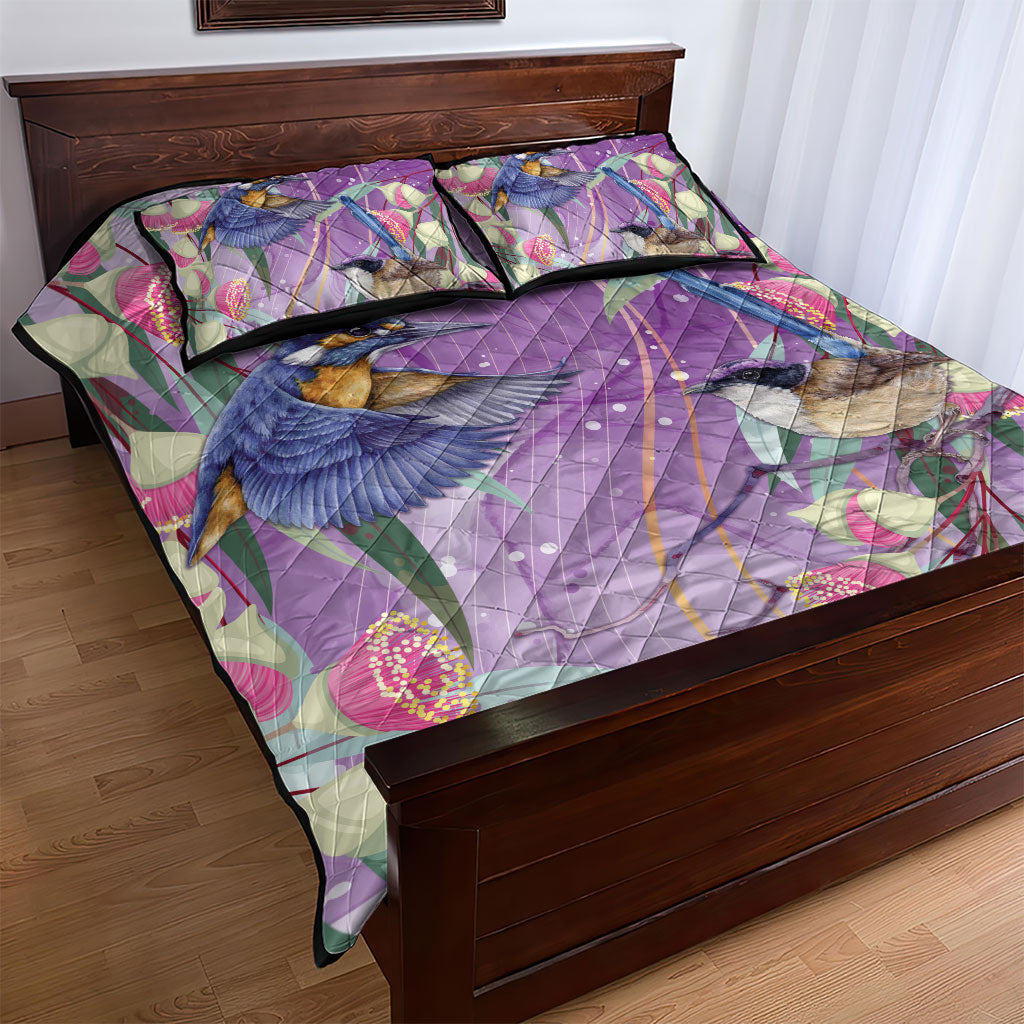 Australia Epilepsy Month Quilt Bed Set Purple Fairy Wren with Eucalyptus Flowers