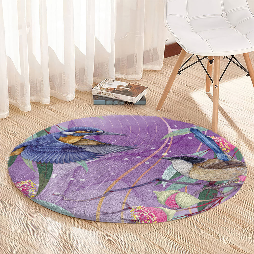 Australia Epilepsy Month Round Carpet Purple Fairy Wren with Eucalyptus Flowers