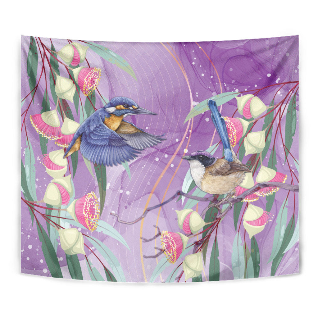 Australia Epilepsy Month Tapestry Purple Fairy Wren with Eucalyptus Flowers