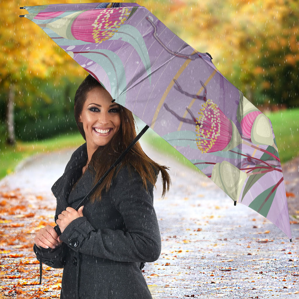 Australia Epilepsy Month Umbrella Purple Fairy Wren with Eucalyptus Flowers