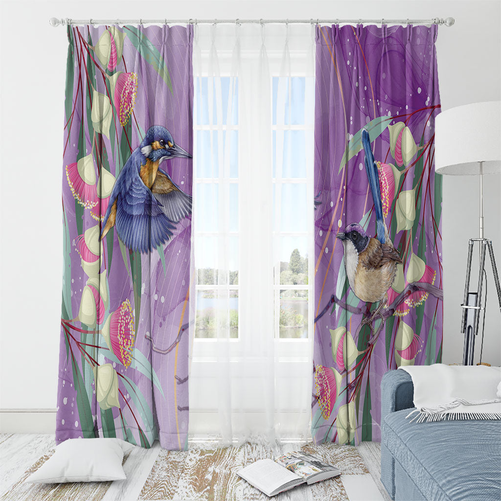 Australia Epilepsy Month Window Curtain Purple Fairy Wren with Eucalyptus Flowers