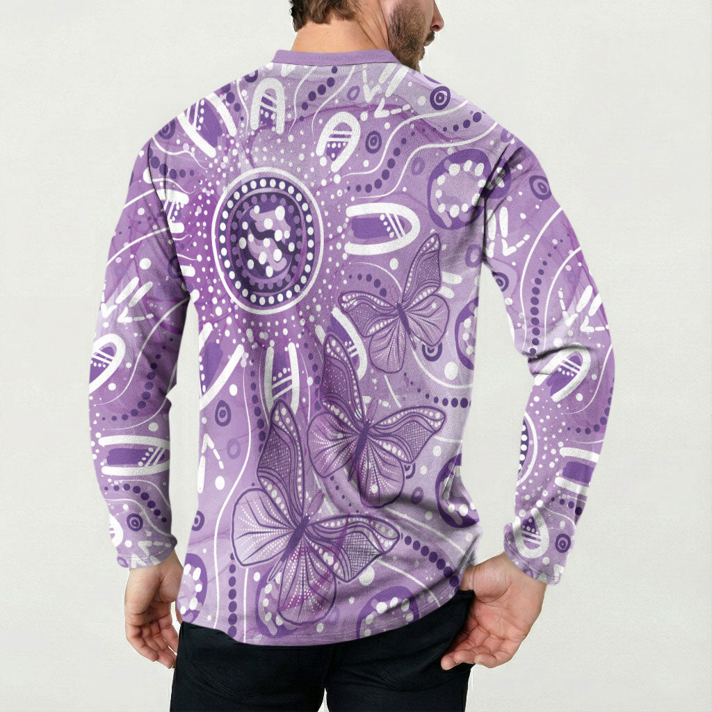 Australia Epilepsy Month Indigenous Button Sweatshirt Butterfly Aboriginal Art