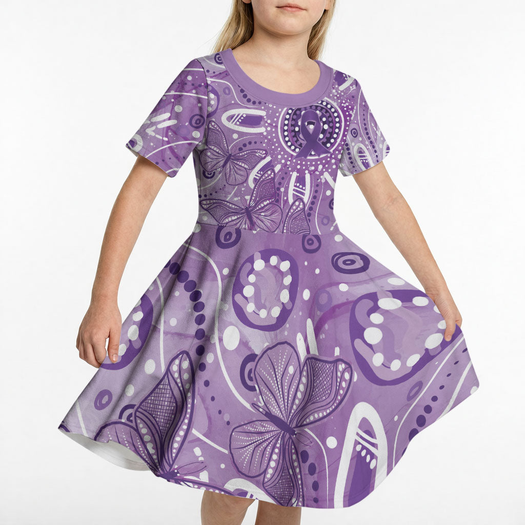 Australia Epilepsy Month Indigenous Kid Short Sleeve Dress Butterfly Aboriginal Art