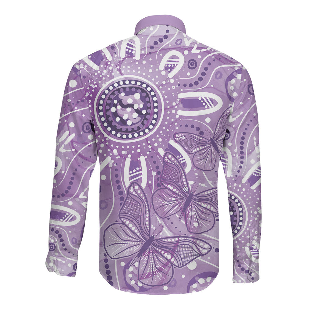 Australia Epilepsy Month Indigenous Long Sleeve Button Shirt Butterfly Aboriginal Art