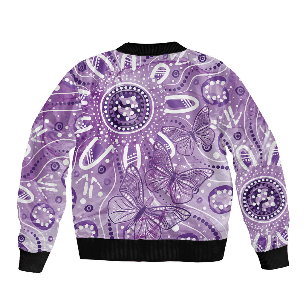 Australia Epilepsy Month Indigenous Sleeve Zip Bomber Jacket Butterfly Aboriginal Art