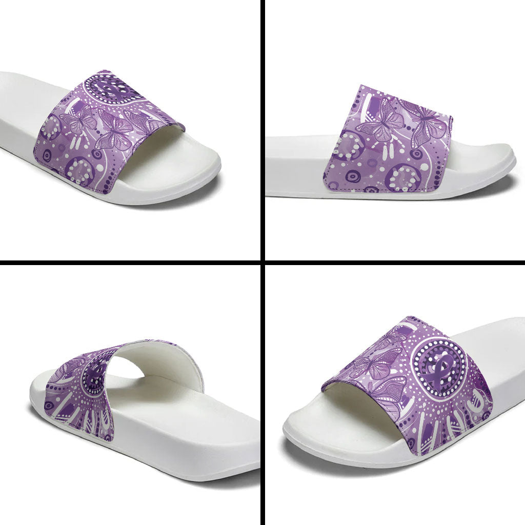 Australia Epilepsy Month Indigenous Slide Sandals Butterfly Aboriginal Art