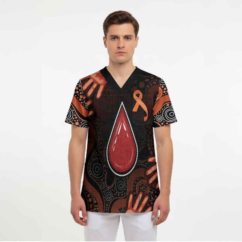 Australia Indigenous Leukemia Prevention Scrub Top Aboriginal Dot Arts