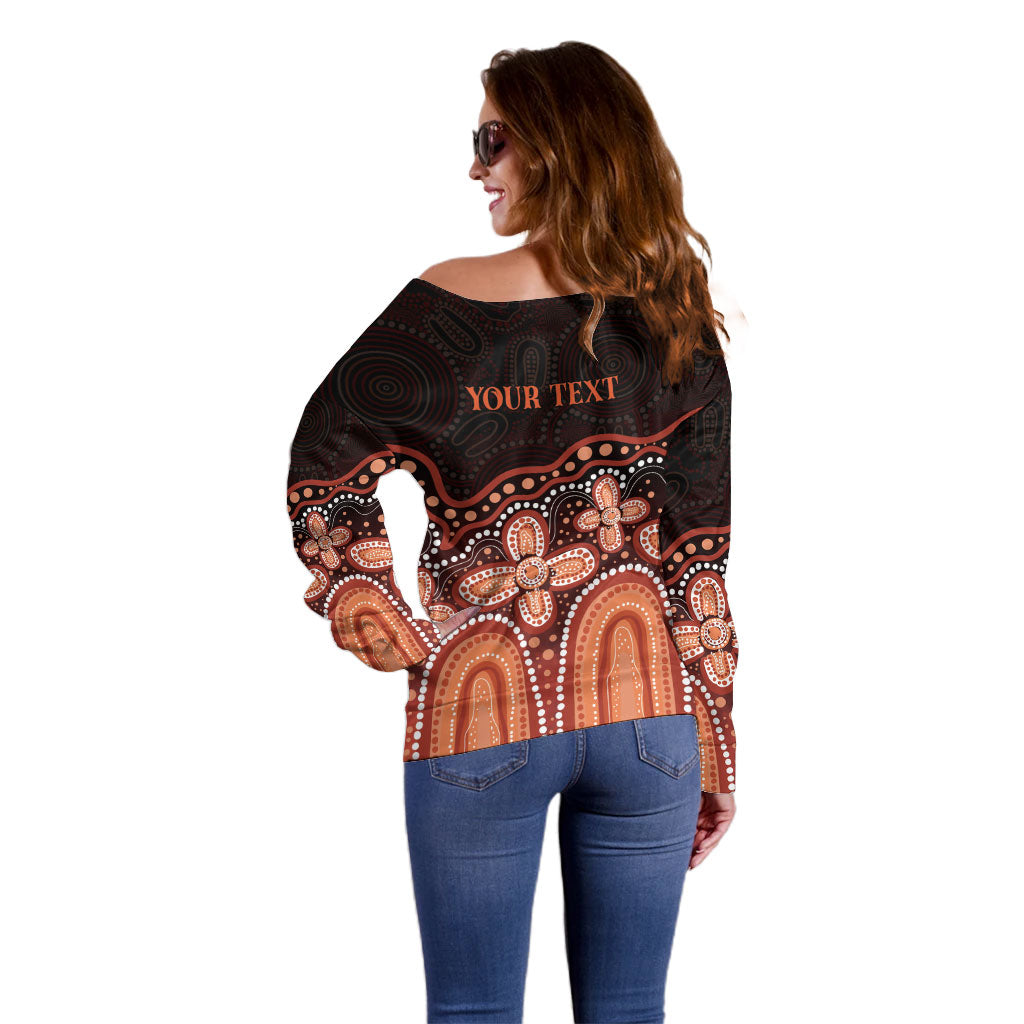 Australia Indigenous Personalized Off Shoulder Sweater Fight Leukemia Orange Ribbons