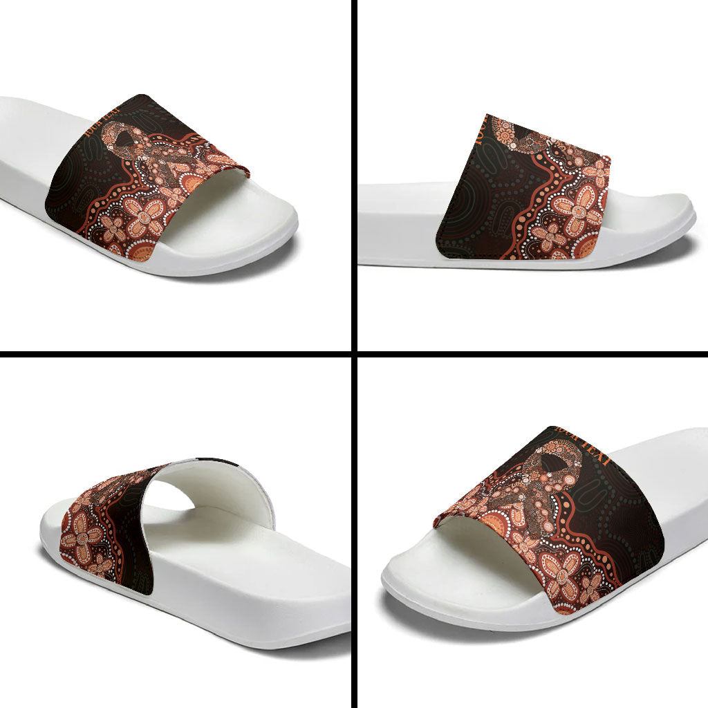 Australia Indigenous Personalized Slide Sandals Fight Leukemia Orange Ribbons