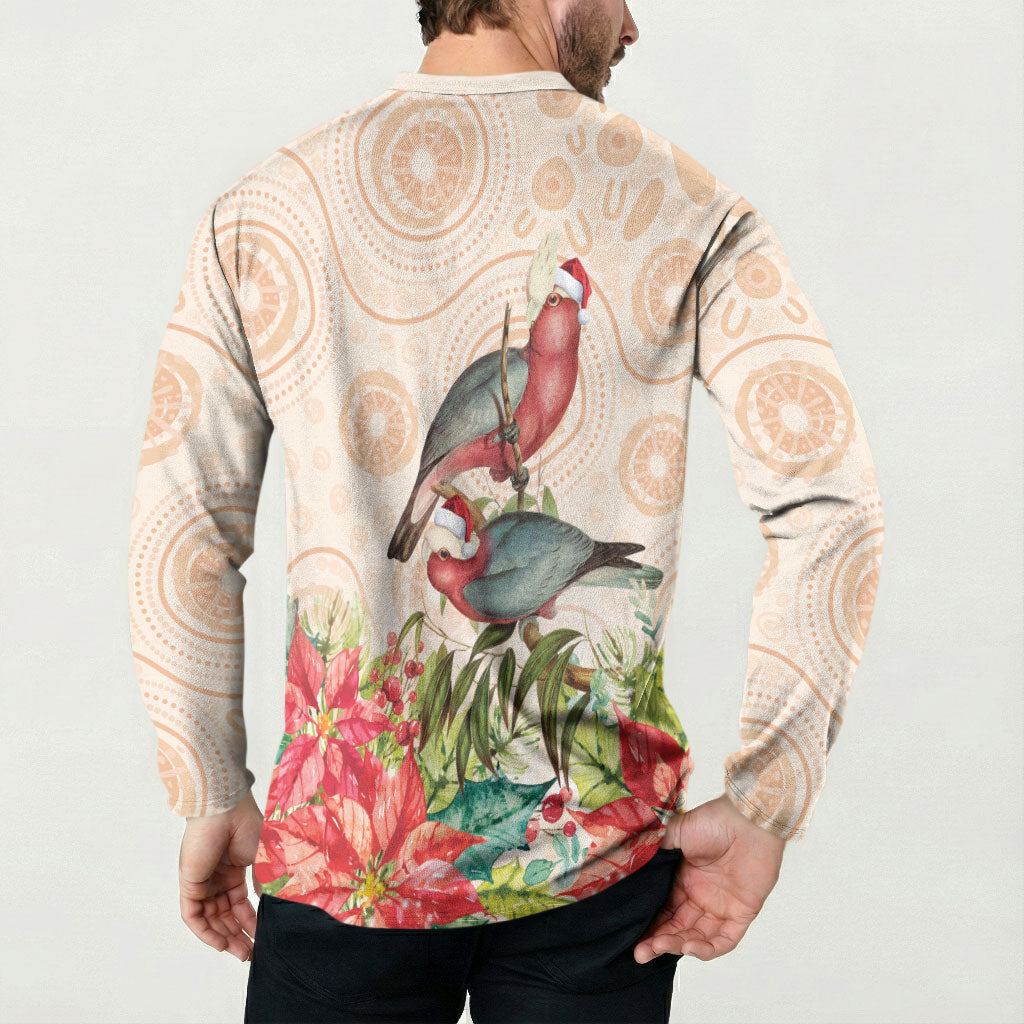 Merry Christmas Aussie Aboriginal Button Sweatshirt Rosebreasted Cockatoo Pastel