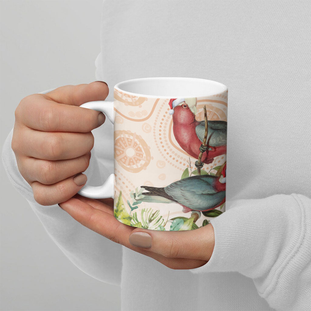 Merry Christmas Aussie Aboriginal Ceramic Mug Rosebreasted Cockatoo Pastel