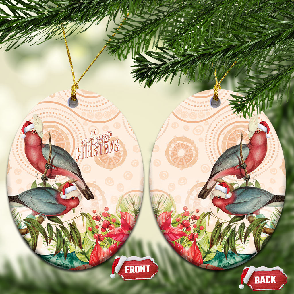 Merry Christmas Aussie Aboriginal Ceramic Ornament Rosebreasted Cockatoo Pastel