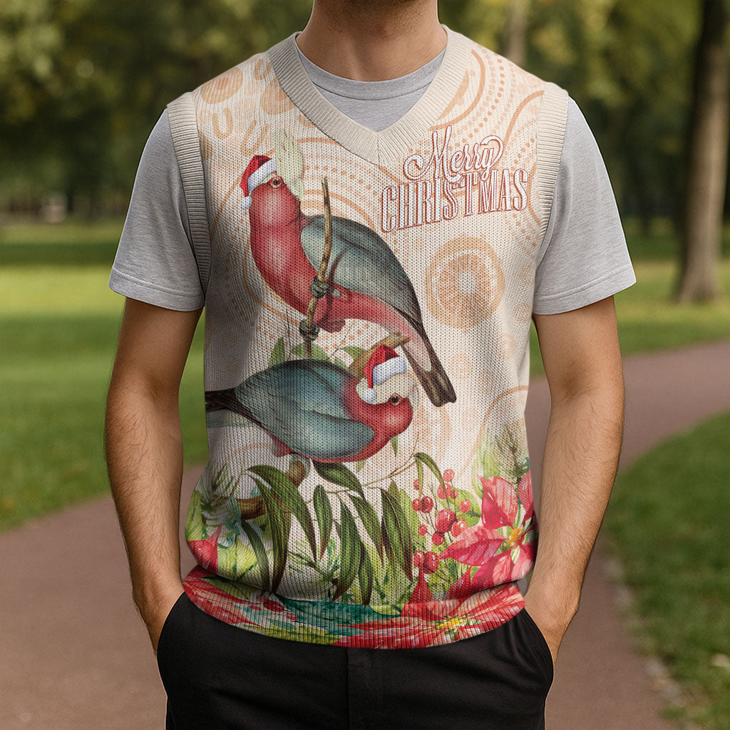 Merry Christmas Aussie Aboriginal Christmas Knitted V-Neck Vest Rosebreasted Cockatoo Pastel