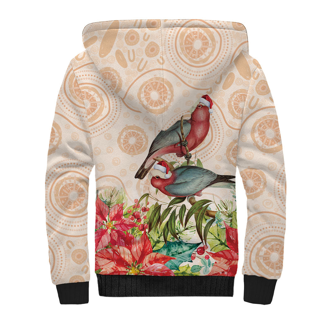 Merry Christmas Aussie Aboriginal Sherpa Hoodie Rosebreasted Cockatoo Pastel