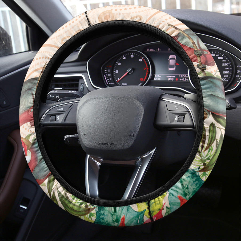 Merry Christmas Aussie Aboriginal Steering Wheel Cover Rosebreasted Cockatoo Pastel