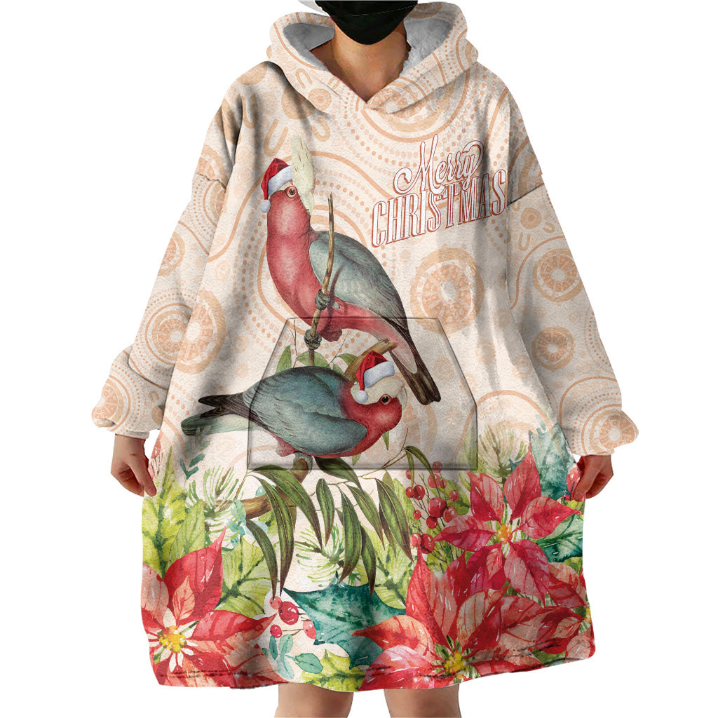 Merry Christmas Aussie Aboriginal Wearable Blanket Hoodie Rosebreasted Cockatoo Pastel