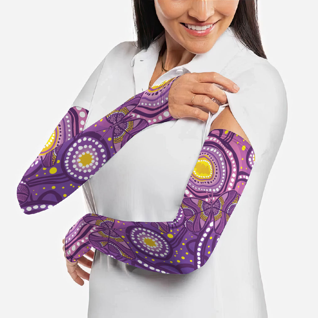 Australia Indigenous World Cancer Day Purple Aboriginal Arm Sleeves Butterfly Ribbon