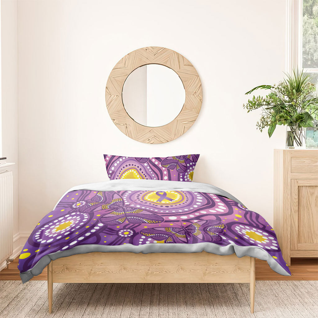 Australia Indigenous World Cancer Day Purple Aboriginal Bedding Set Butterfly Ribbon