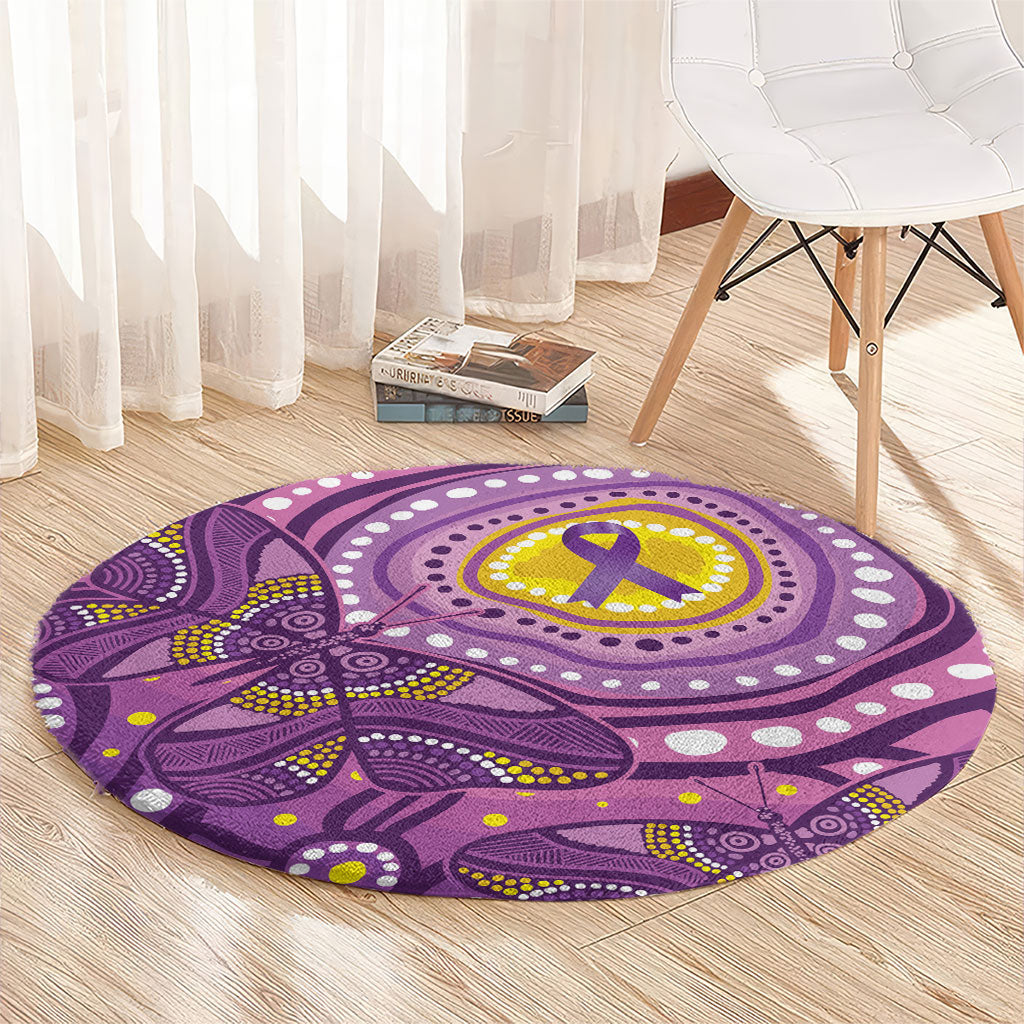 Australia Indigenous World Cancer Day Purple Aboriginal Round Carpet Butterfly Ribbon