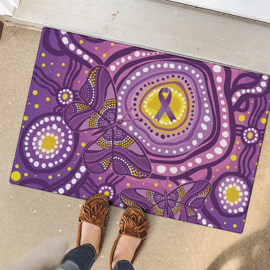 Australia Indigenous World Cancer Day Purple Aboriginal Rubber Doormat Butterfly Ribbon