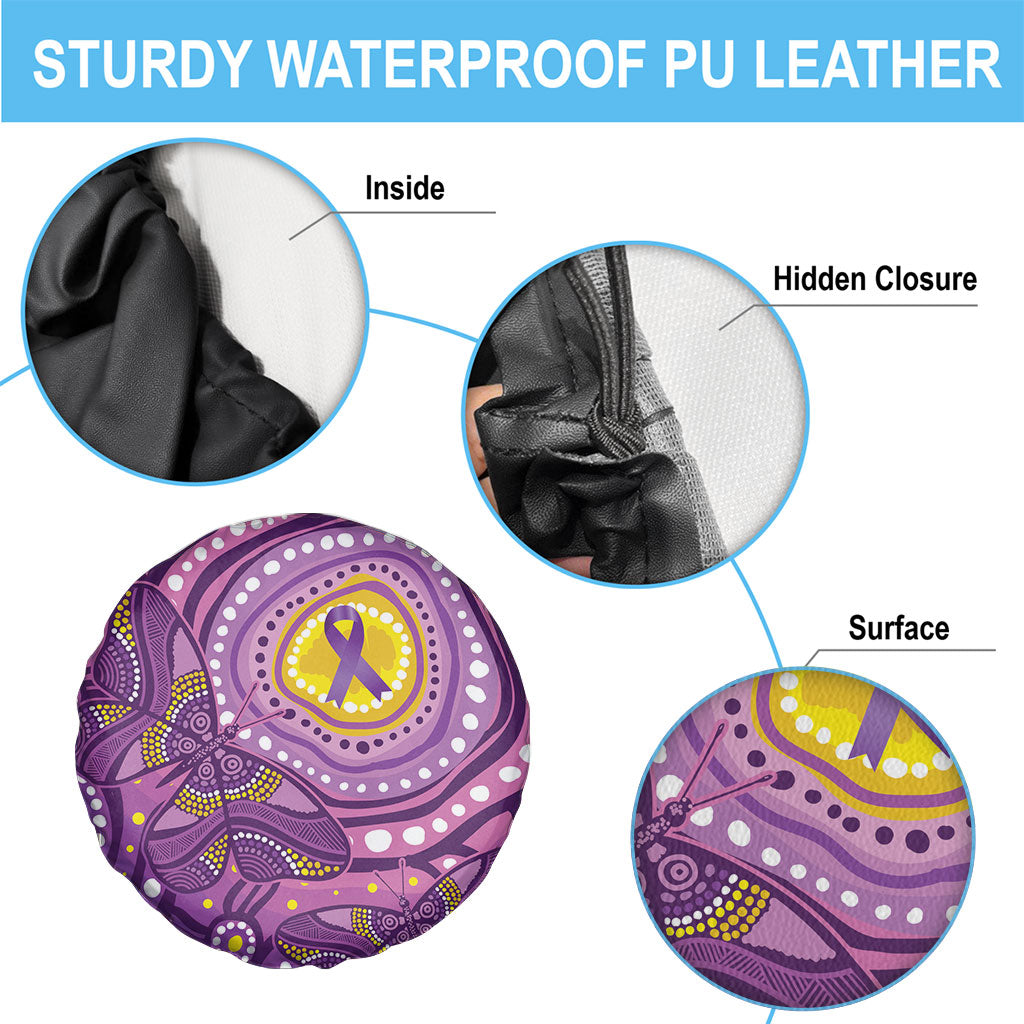 Australia Indigenous World Cancer Day Purple Aboriginal Spare Tire Cover Butterfly Ribbon