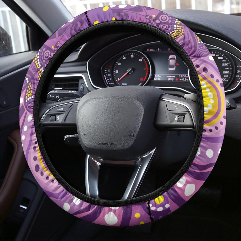 Australia Indigenous World Cancer Day Purple Aboriginal Steering Wheel Cover Butterfly Ribbon