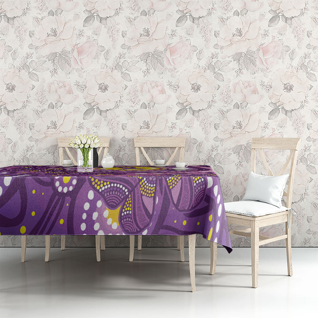 Australia Indigenous World Cancer Day Purple Aboriginal Tablecloth Butterfly Ribbon