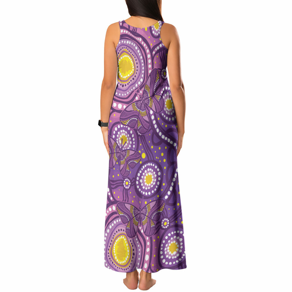 Australia Indigenous World Cancer Day Purple Aboriginal Tank Maxi Dress Butterfly Ribbon