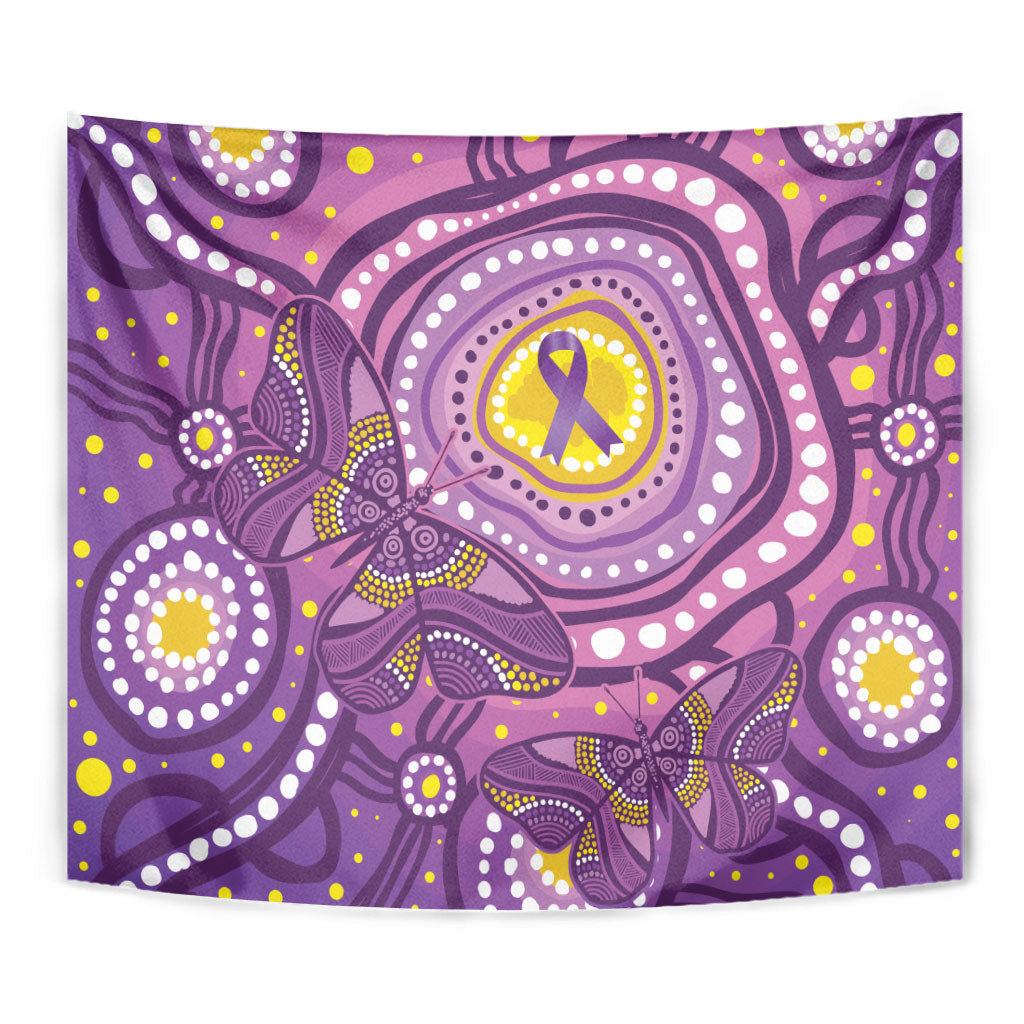 Australia Indigenous World Cancer Day Purple Aboriginal Tapestry Butterfly Ribbon