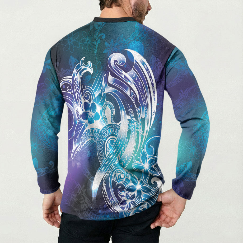 Aloha Hawaii Turtle Button Sweatshirt Teal Purple Ribbon