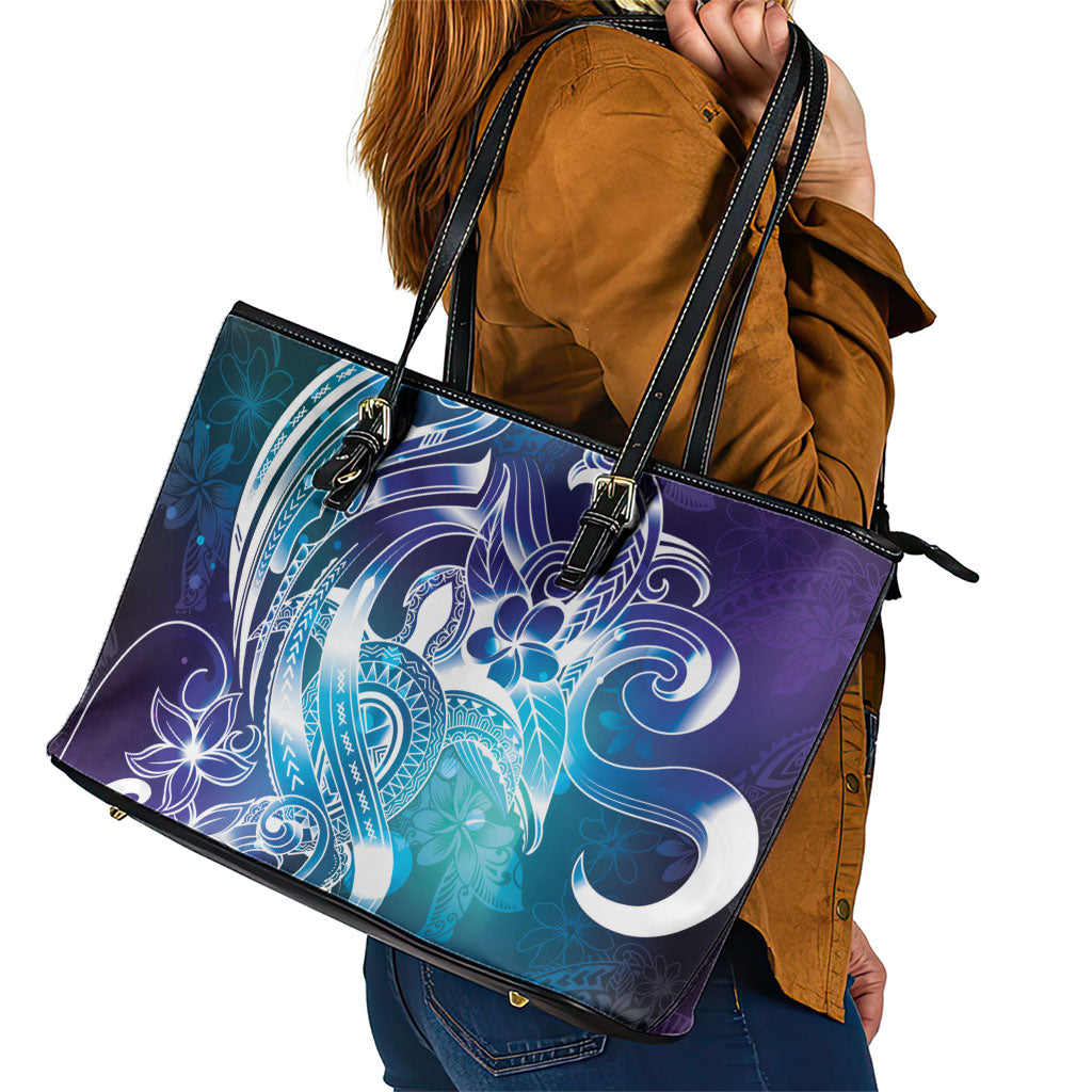 Aloha Hawaii Turtle Leather Tote Bag Teal Purple Ribbon