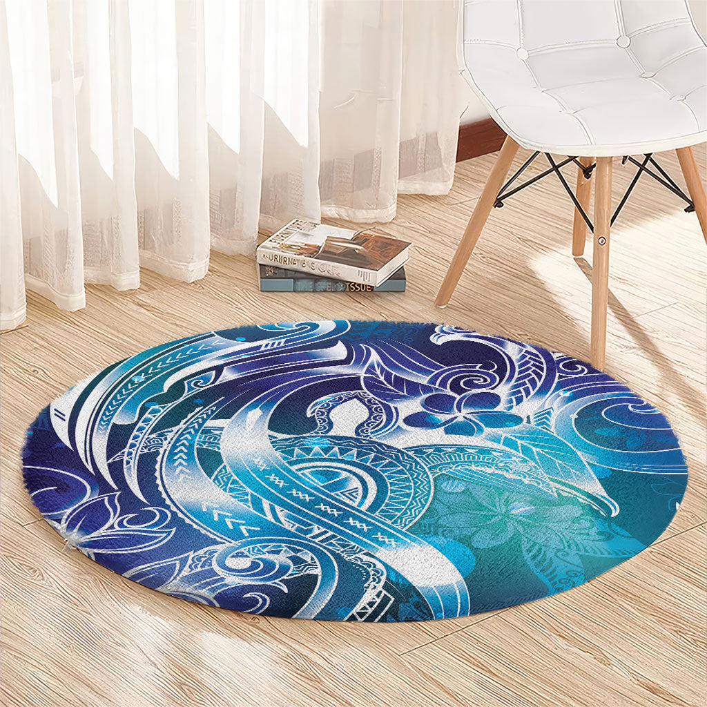Aloha Hawaii Turtle Round Carpet Teal Purple Ribbon