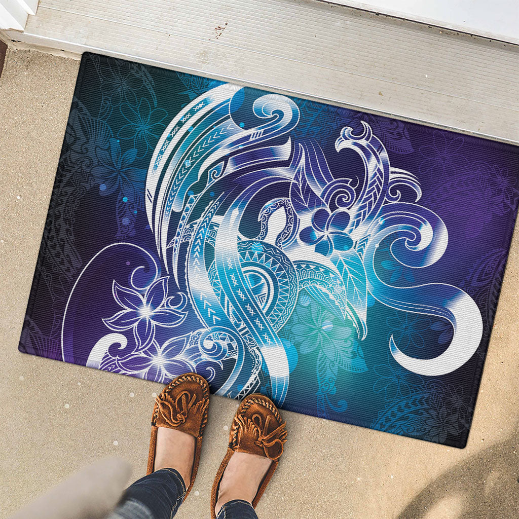 Aloha Hawaii Turtle Rubber Doormat Teal Purple Ribbon
