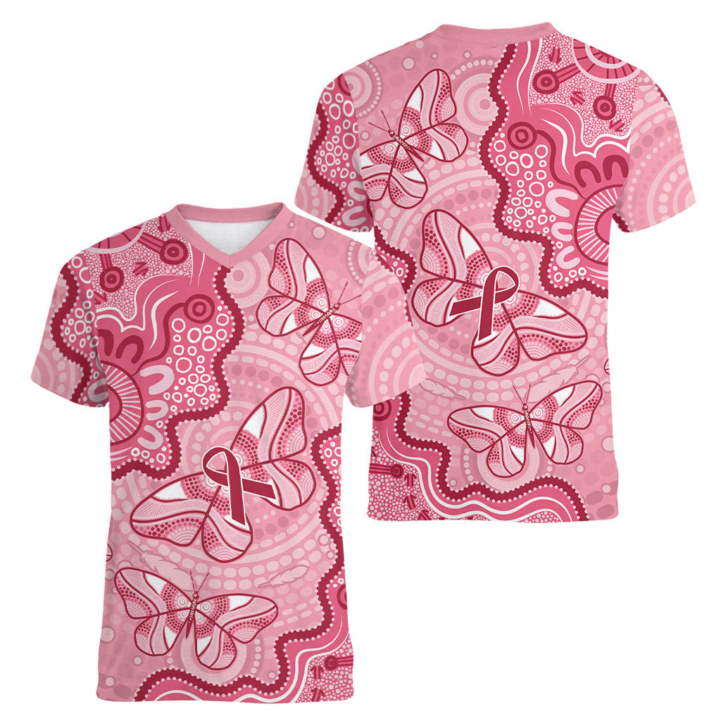 Australia Indigenous Mother's Day Women V-Neck T-Shirt Breast Cancer Survivor