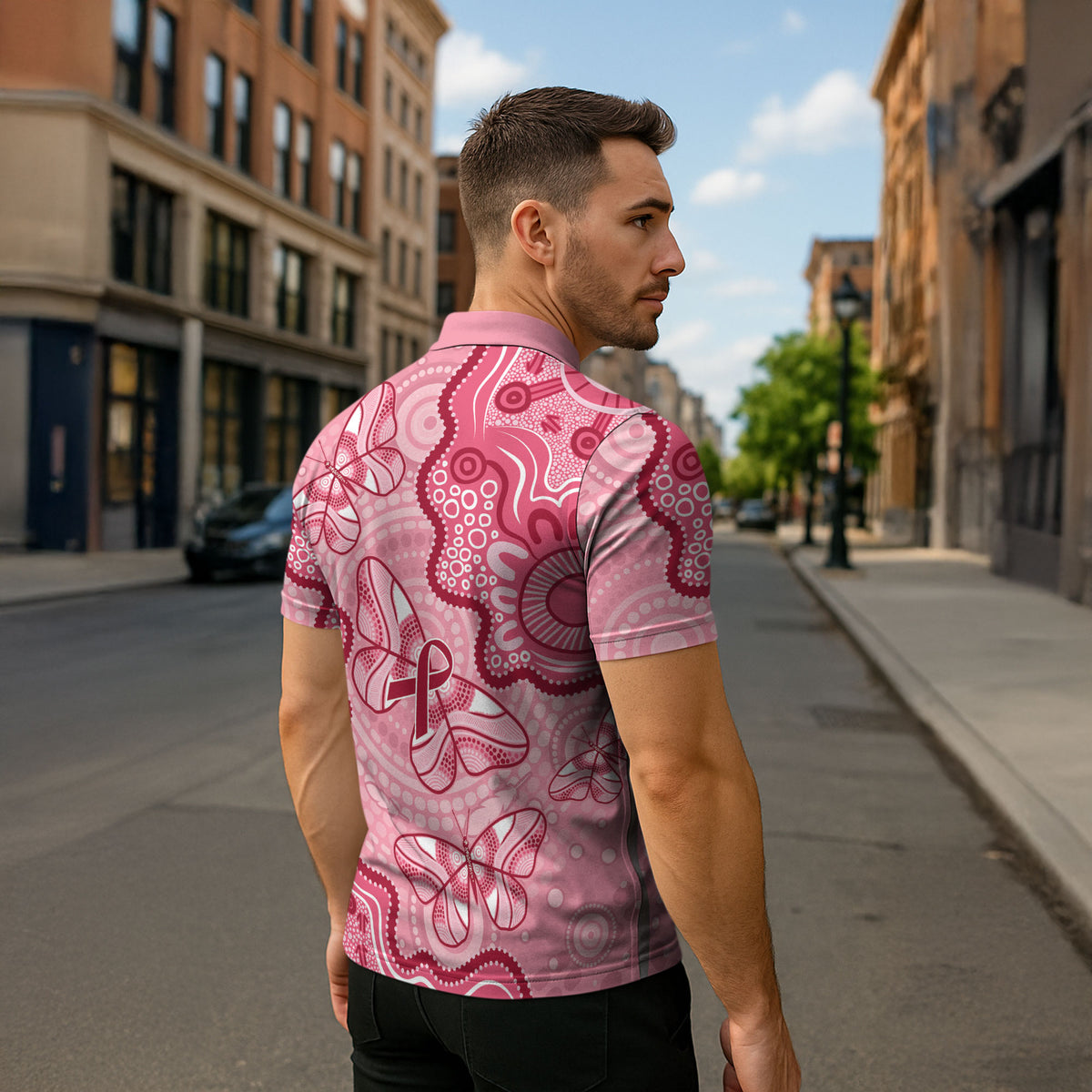 Australia Indigenous Mother's Day Zipper Polo Shirt Breast Cancer Survivor