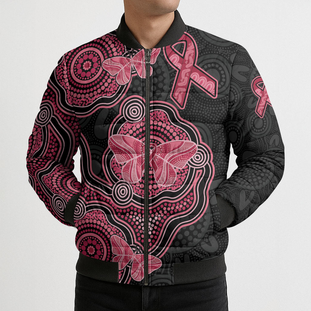Australia Indigenous Mother's Day Bomber Puffer Jacket Aboriginal Breast Cancer Ribbon