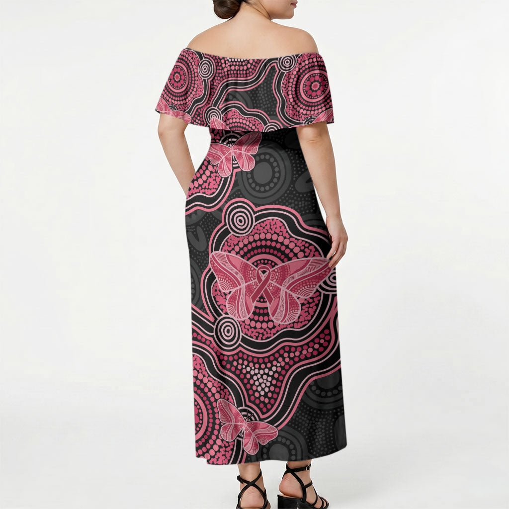 Australia Indigenous Mother's Day Off Shoulder Maxi Dress Aboriginal Breast Cancer Ribbon