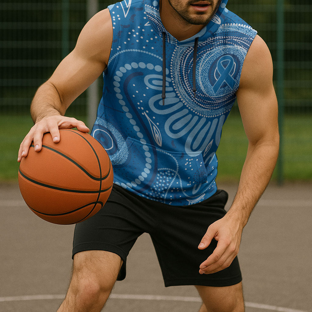 Australia Indigenous Sleeveless Hoodie Blue Ribbon Prostate Cancer Month