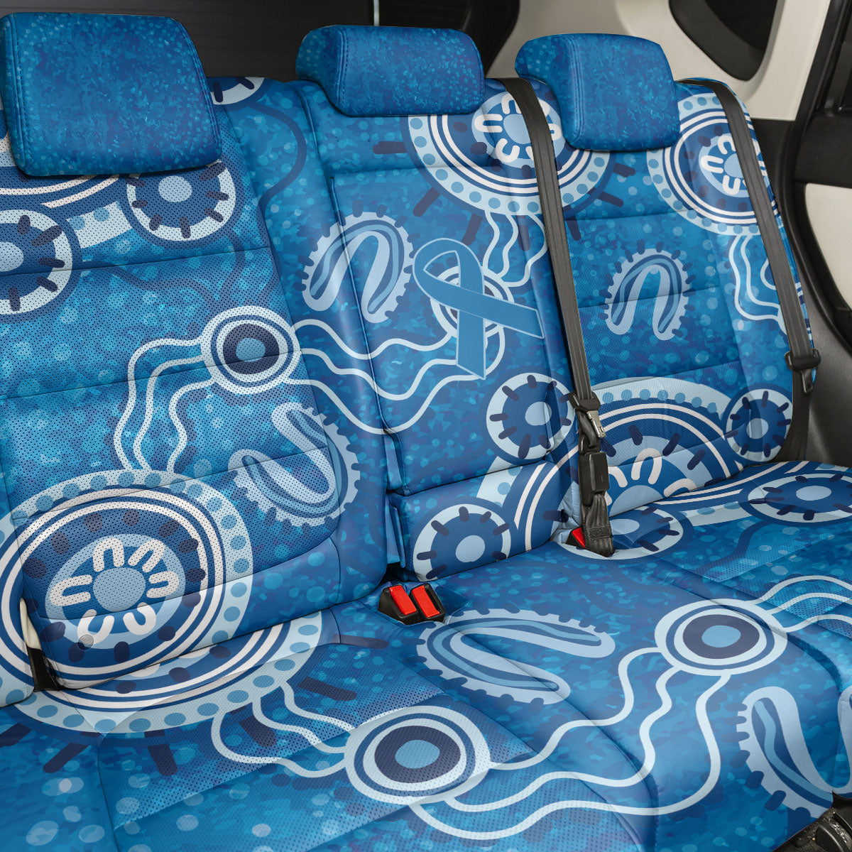 Australia Indigenous Prostate Cancer Prevention Back Car Seat Cover Blue Ribbon Aboriginal Art
