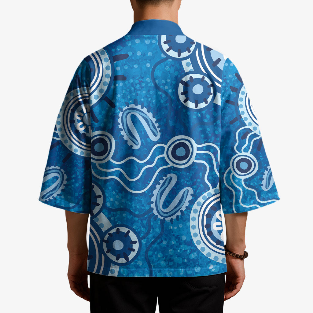 Australia Indigenous Prostate Cancer Prevention Kimono Blue Ribbon Aboriginal Art