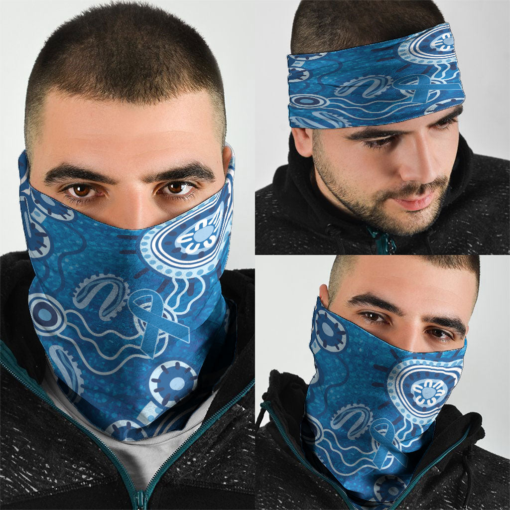 Australia Indigenous Prostate Cancer Prevention Neck Gaiter Blue Ribbon Aboriginal Art